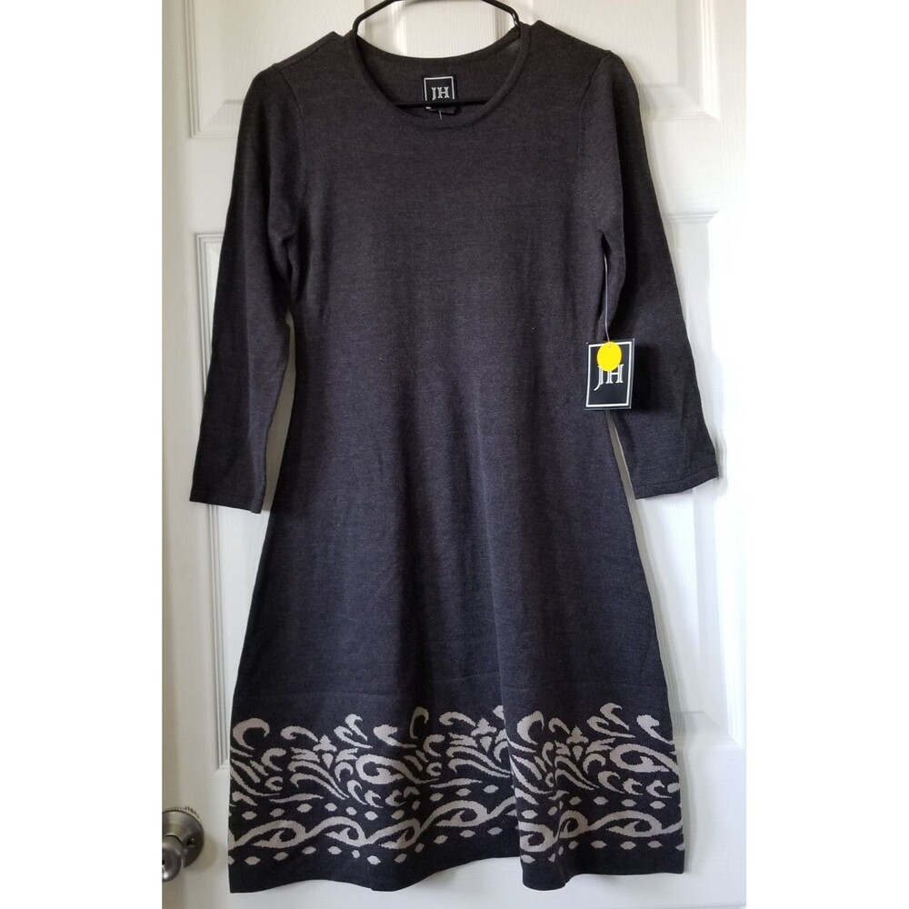 JH Charcoal Grey Sweater Knit Dress Fit & Flare Long Sleeve Women's Size S - NWT